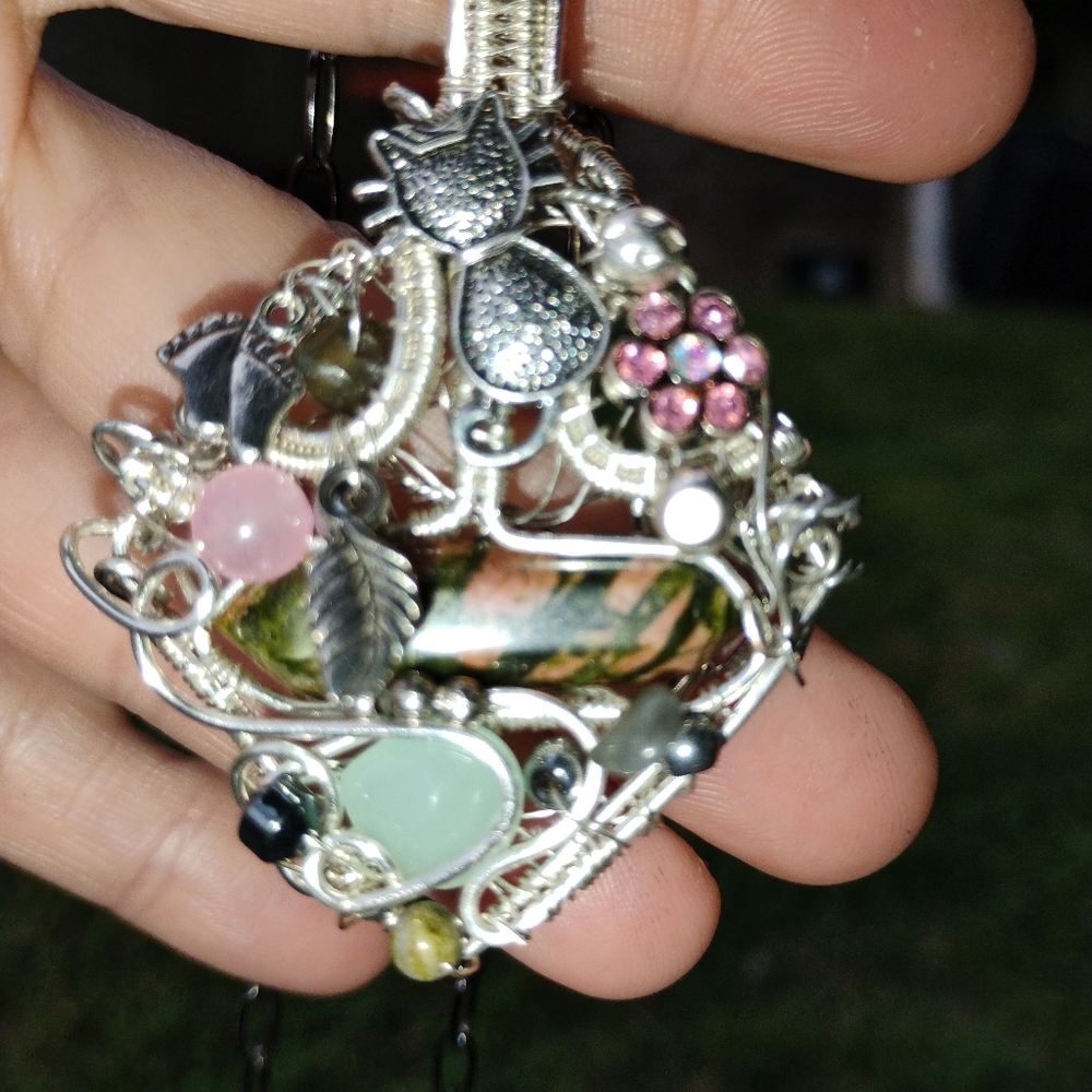 Elegant Silvertone and Pink Gemstone Pendant
